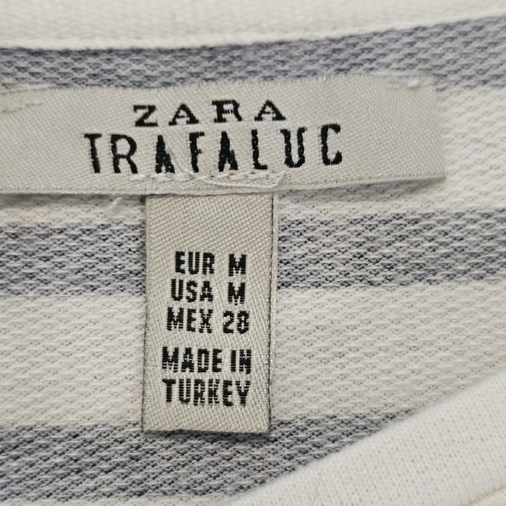 Zara Stripe Knot Front Tee Navy Blue White Size M Summer Vacation Cropped Preppy - Picture 3 of 6